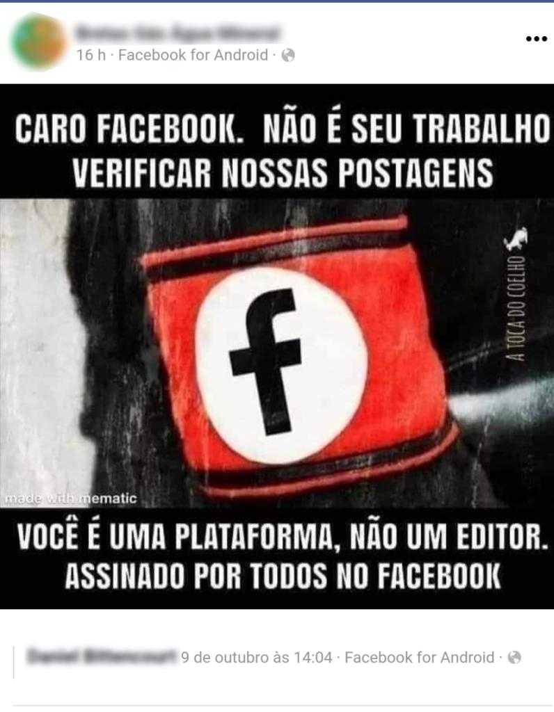 Depois de terem publicação de desinformação bloqueada, usuários passaram a usar a mesma imagem para contestar 