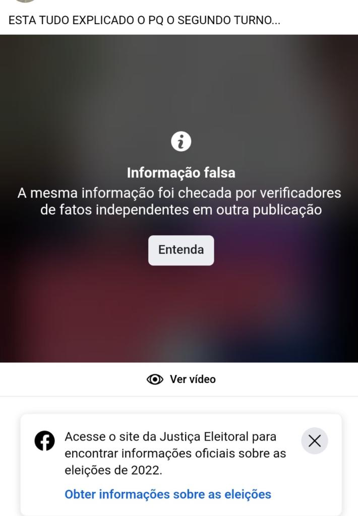 Publicação com desinformação, bloqueada pelo Facebook com base em apuração anterior, divulgava de forma equivocada resultado de eleição em cidade paulista 