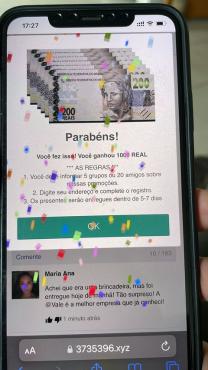 Após preencher o formulário a vítima do golpe recebe mensagem, também com erros grotescos, informando sobre um 