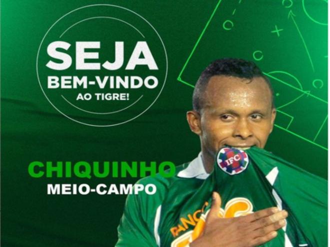 Chiquinho retorna ao Tigre para dar experiência ao meio-campo na disputa do Campeonato Mineiro