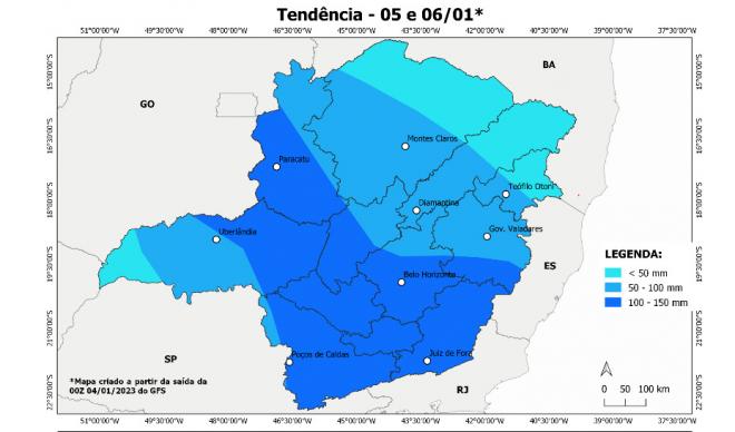 As regiões Central, Zona da Mata e Campo das Vertentes têm maior possibilidade de chuvas intensas, segundo os dados meteorológicos mais recentes