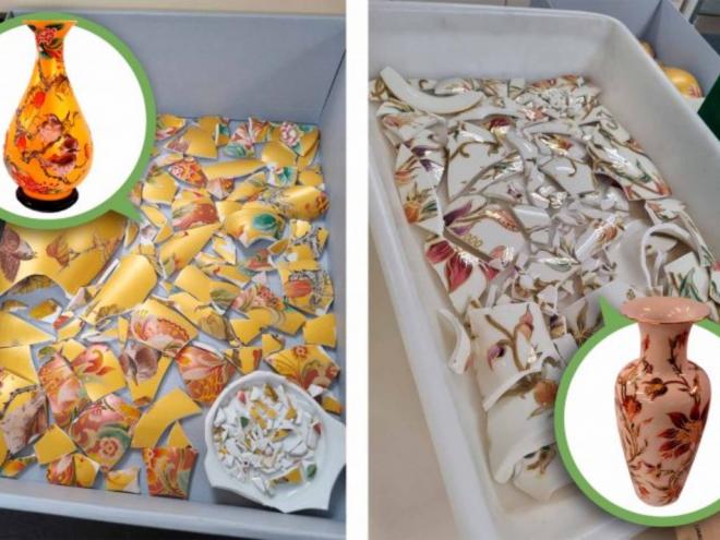 Vasos de porcelana destruídos na invasão   