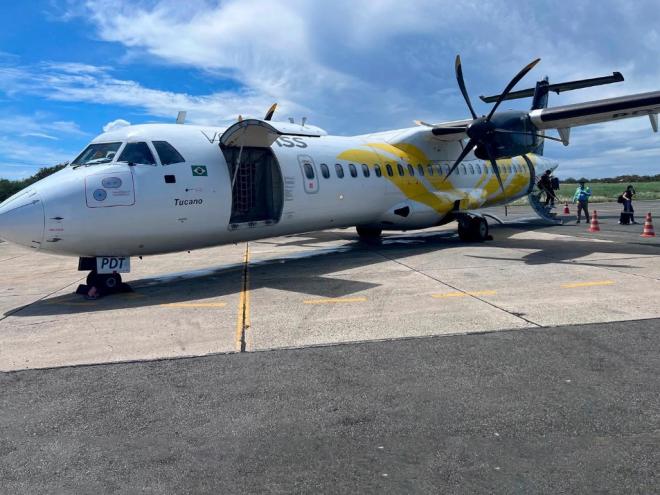 Aeronave com 70 assentos que fará os voos do Vale do Aço para São Paulo, agora em parceria com a Latam; antes a parceria era com a Gol  (Foto: divulgação)