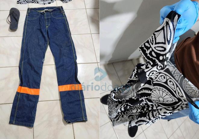 Vítimas entregaram parte do vestuário deixado para trás pelo homem e a roupa rasgada da vítima
