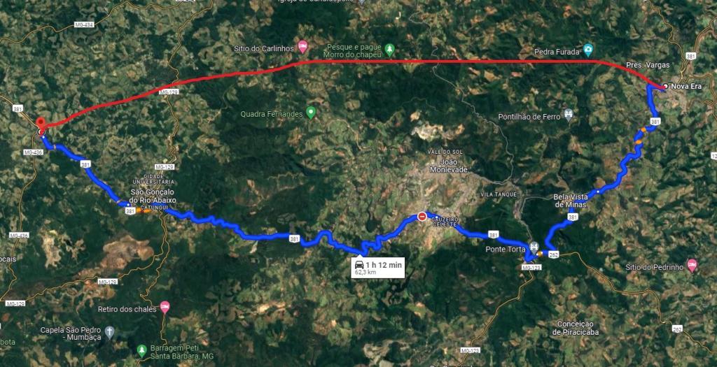 Traçado exato será determinado após estudos, mas o projeto inicial prevê variante passando por Itabira