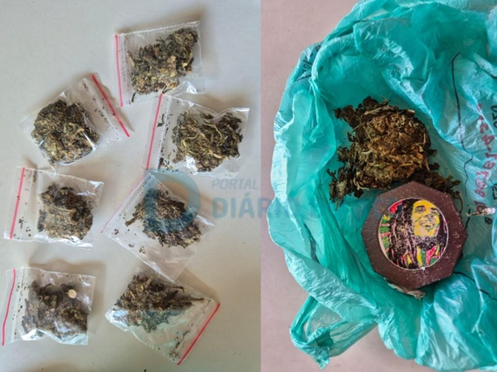 As porções de maconha encontradas com o suspeito abordado no fim da manhã de domingo