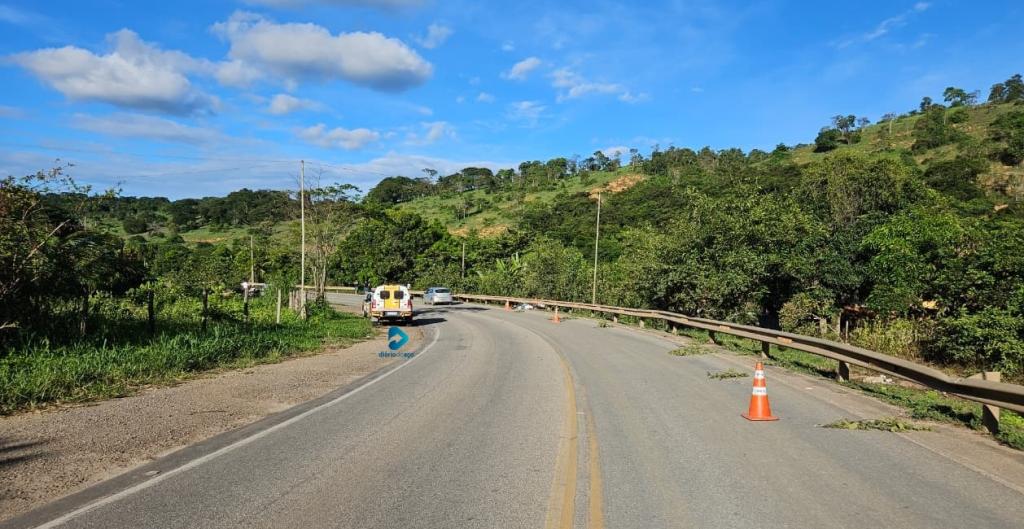 Local do acidente sinalizado pela polícia