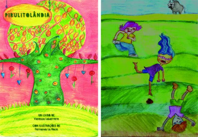 A capa do livro Pirulitolândia” e uma das ilustrações