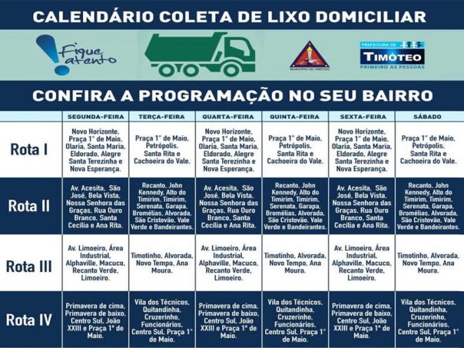 Calendário da coleta de lixo