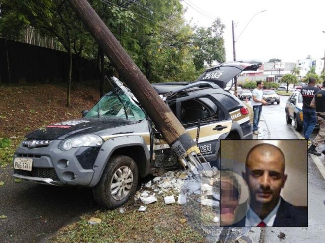 Fagner dirigia a viatura policial e saiu ferido gravemente após colidir contra o poste