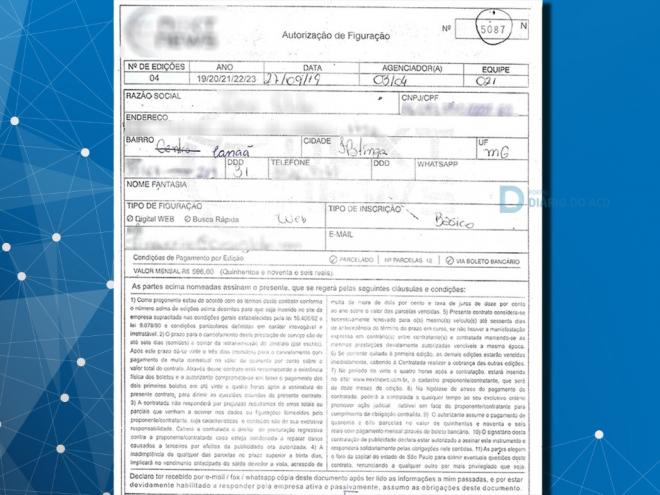 O contrato apresentado pela suposta empresa de São Paulo prevê o pagamento de 12 parcelas de R$ 596, via boleto bancário