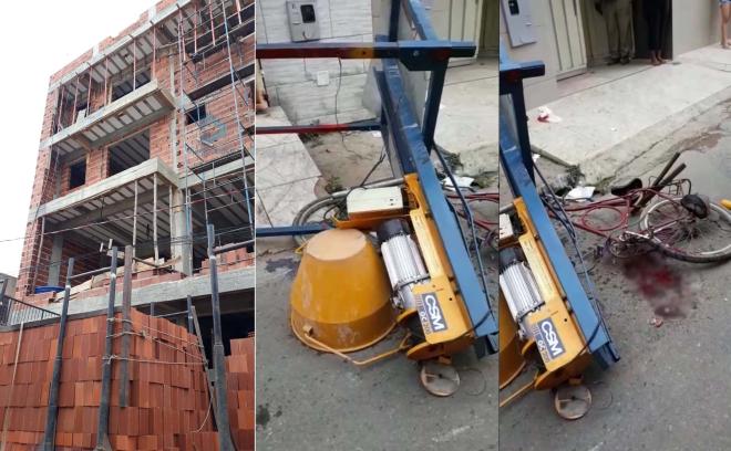 Guindaste caiu de prédio em construção no Centro de Ipaba, na manhã desta segunda-feira 