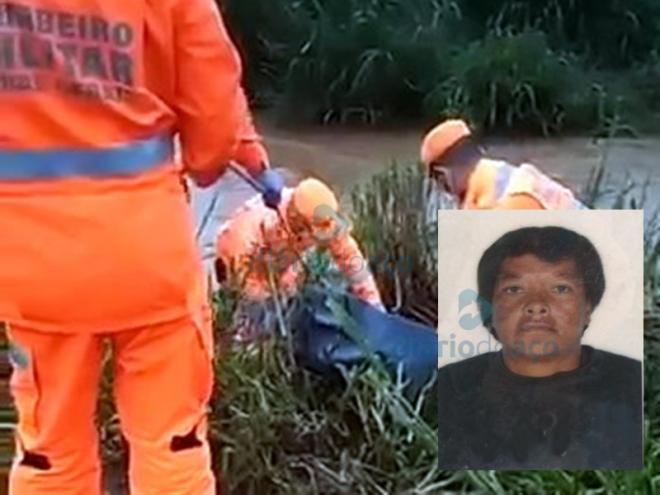 Os bombeiros realizaram o resgate do corpo da mulher que estava no córrego