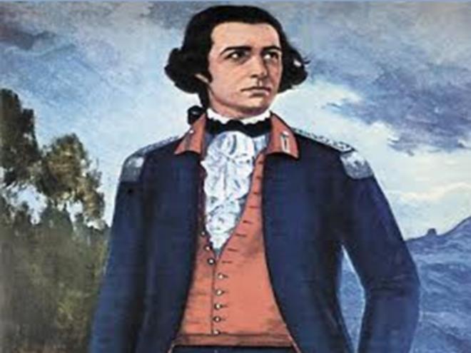 Óleo sobre tela, pintura imaginada de como seria Tiradentes, sem barba, pois era militar 
