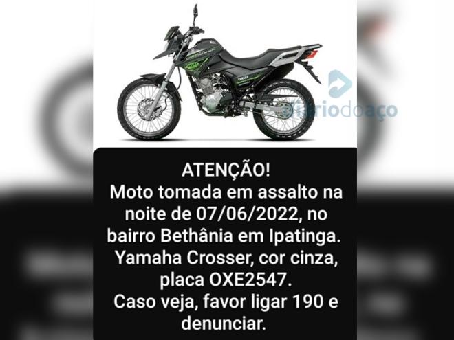 A moto roubada na noite de terça-feira no bairro Bethânia, em Ipatinga