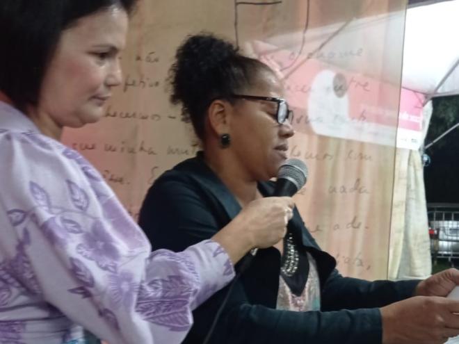Joselina e Eunice declamaram poemas e contos em evento no Salão do Livro